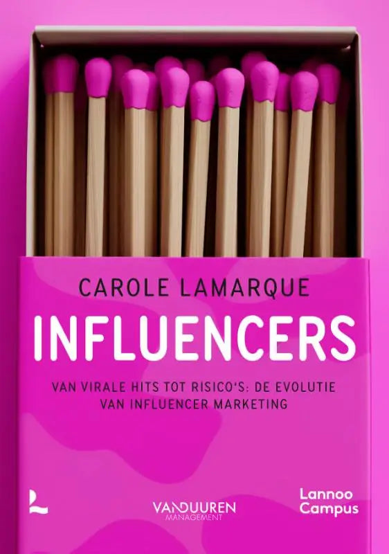 Een levendig roze boek influencers van carole lamarque over virale hits en de evolutie van influencermarketing