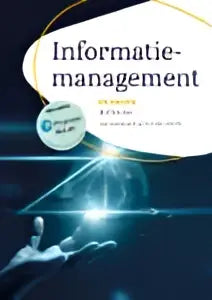 De boekcover van informatiemanagement toont de titel in zwart met blauw-wit digitaal circuit ontwerp door bert pinkster hans geurts rolf bruins