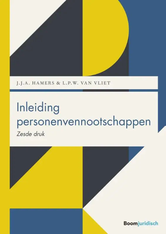 Boekcover van inleiding personenvennootschappen door jja met geometrische vormen in geel en marineblauw van koninklijke boom uitgevers