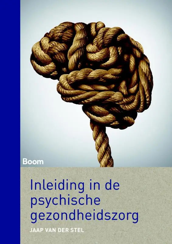 Textuur van een bruine, ingewikkeld geweven touw hersenvormig op de cover van inleiding in de psychische gezondheidszorg door koninklijke boom uitgevers