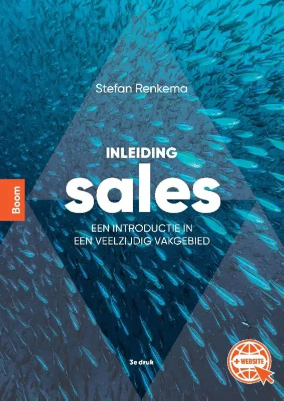 De boekcover van inleiding sales door stefan renkema toont een levendige blauwe onderwaterscene met vissen en witte tekst