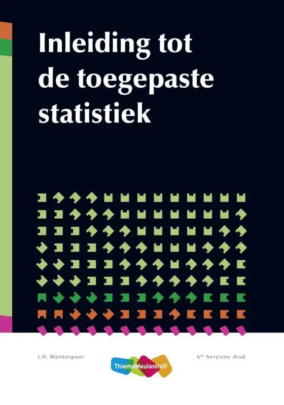 Zwart boekcover van inleiding tot de toegepaste statistiek met witte titel en kleurrijke pijliconen voor exacte vakken en informatica algemeen
