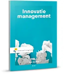 Boekcover van innovatiemanagement door bart bossink met teal achtergrond en abstracte grijze bouwstructuren voor management algemeen