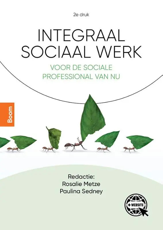 De boekcover van integraal sociaal werk toont een minimalistisch ontwerp met zwarte tekst op witte en lichtgroene achtergrond