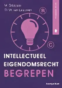 Het logo van intellectueel eigendomsrecht begrepen toont een cirkel met concentrische ringen en gloeilamp iconen
