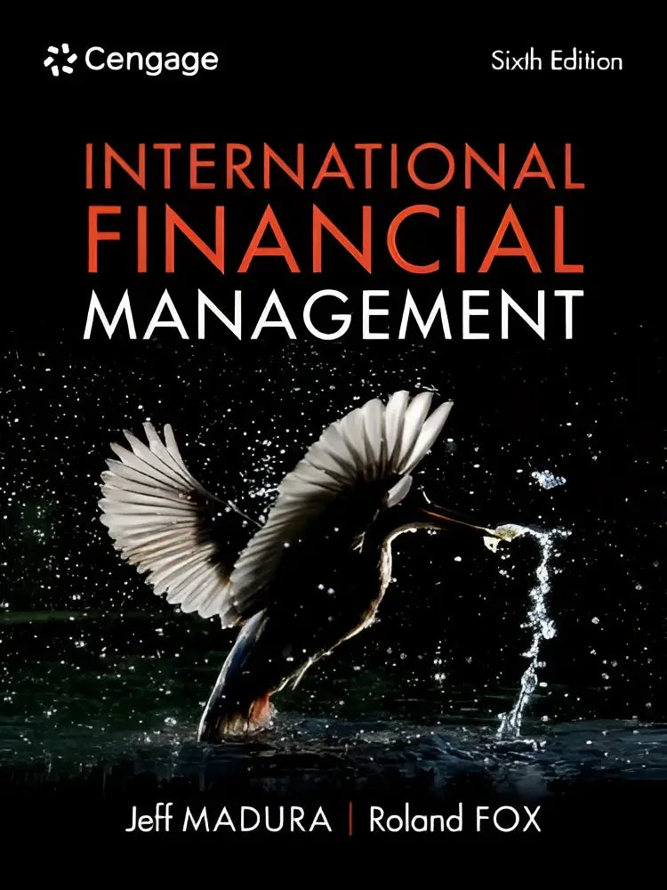 De zesde editie van international financial management door jeff madura en roland fox met een vogel die door water vliegt op de donkere omslag