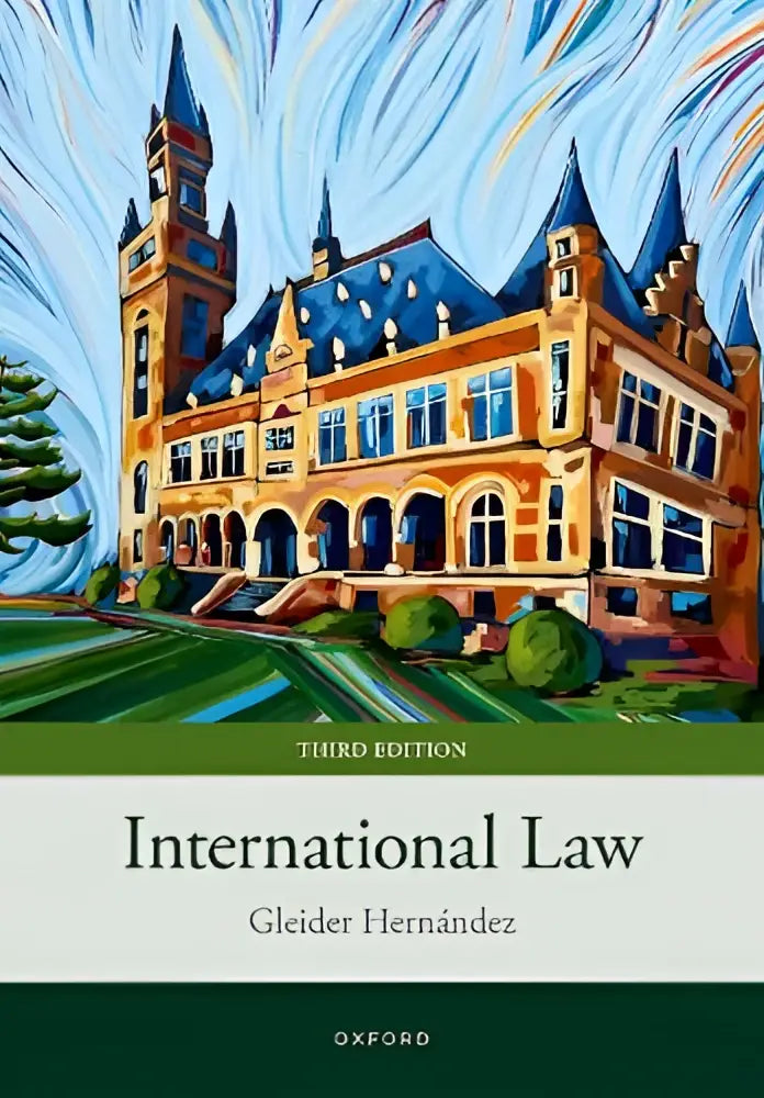 Boekcover van international law met een kleurrijke illustratie van een europees gebouw en blauwe dakpannen