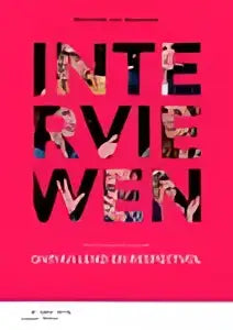 Levendig roze Interviewen magazine cover met zwarte letters en gezichtscollage