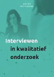 Boekcover interviewen in kwalitatief onderzoek van marion matthijssen met gezichten tegen een teal achtergrond voor algemene sociale wetenschappen
