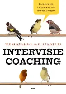 Boekcover intervisie coaching met vogels illustraties op witte achtergrond door marijke lingsma van koninklijke boom uitgevers