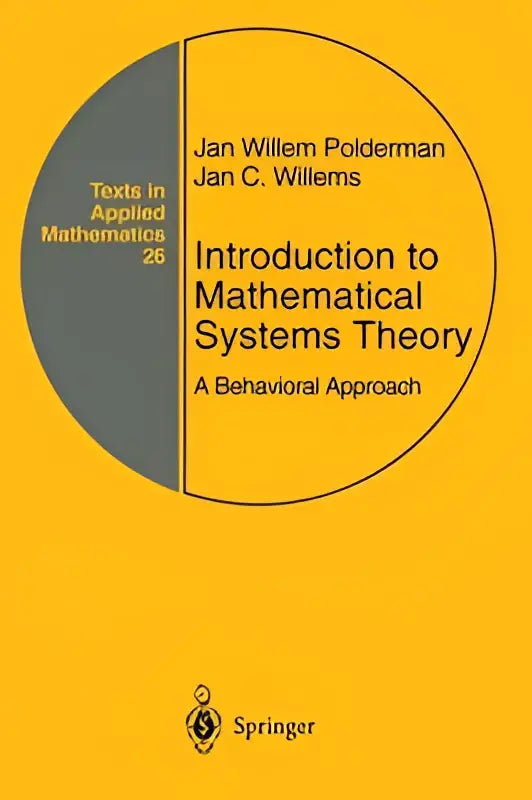Gele boekomslag van introduction to mathematical systems theory een gedragsbenadering met zwarte tekst en grijs cirkelontwerp