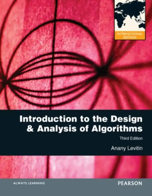 De introductie tot de design en analyse van algoritmen boek met een roze textuur en abstract ontwerp