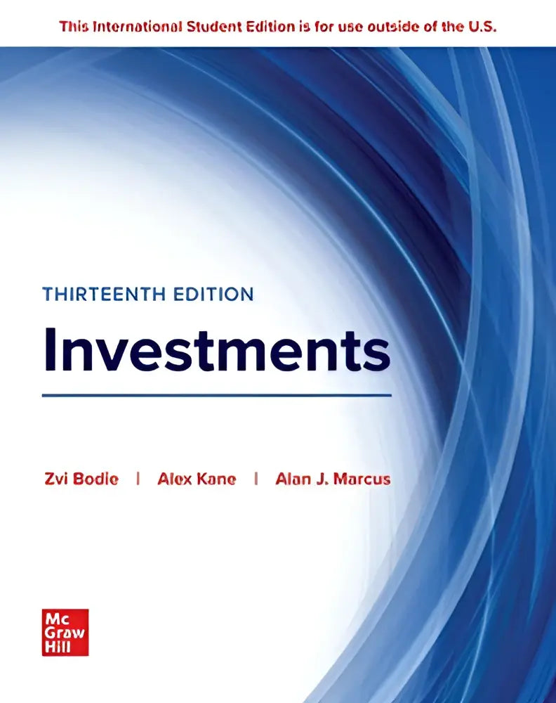 Blauw-witte abstracte golfpatroon omslag van investments ise dertiende editie consistent met the cfa standaarden