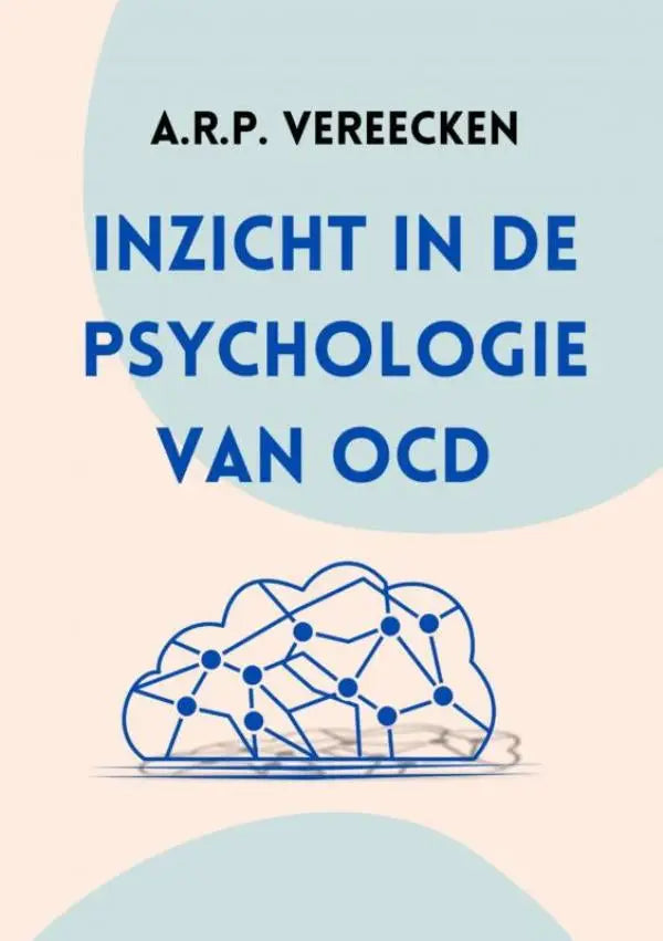 Blauw lijntekening van een wolk met verbonden punten op de cover van inzicht in de psychologie van ocd als persoon