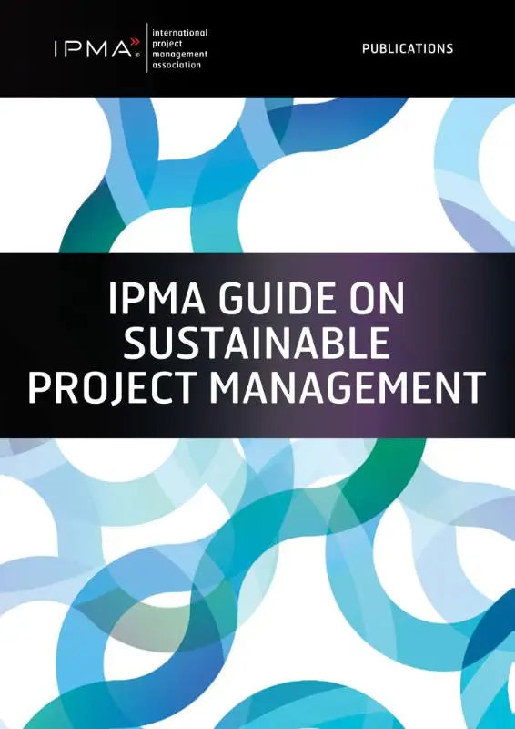De ipma guide on sustainable project management met een abstract omslagontwerp in blauw en teal voor projectmanagement