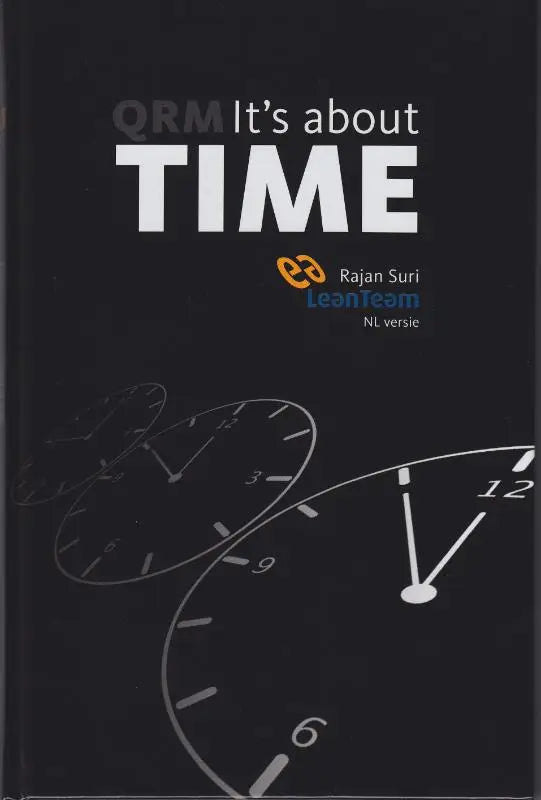 Zwarte hardcover boek it´s about time van rajan suri met witte en lichtgrijze klok illustraties op de omslag