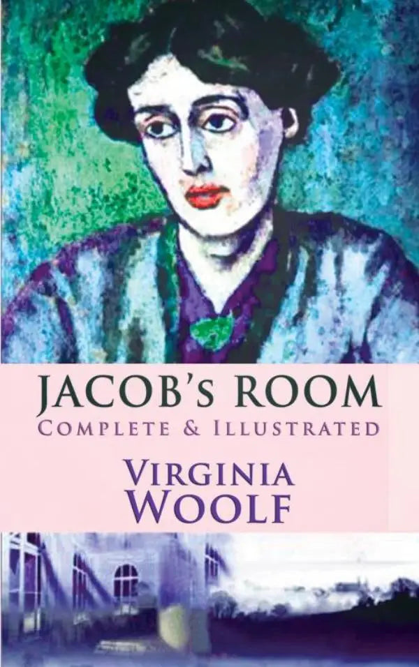 De cover van jacob’s room toont een gestileerd portret met textuurrijke penseelstreken in teal en groen tinten