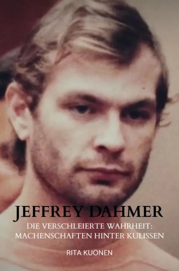 Boek cover met een close-up portret van jeffrey dahmer en de titel verschleierte wahrheit machenschaften hinter kulissen