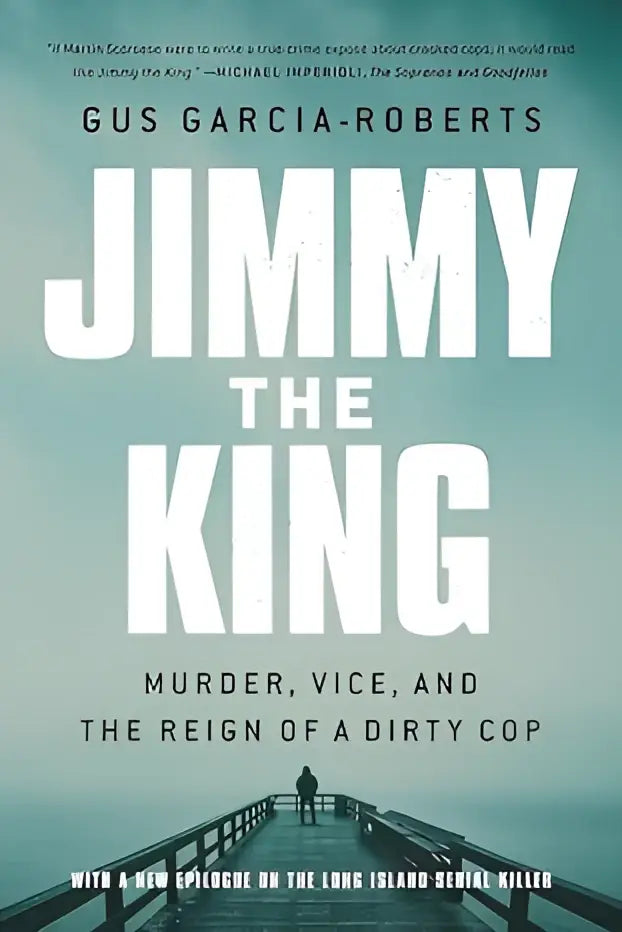 De boekcover van jimmy the king toont witte tekst op een gedempte teal achtergrond met titel en ondertitel