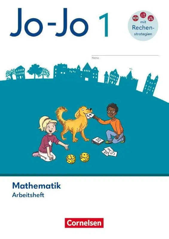 Voorkant van jo-jo mathematik 1 arbeitsheft mit digitalen medien algemene ausgabe met teal kaft en kinderdessin