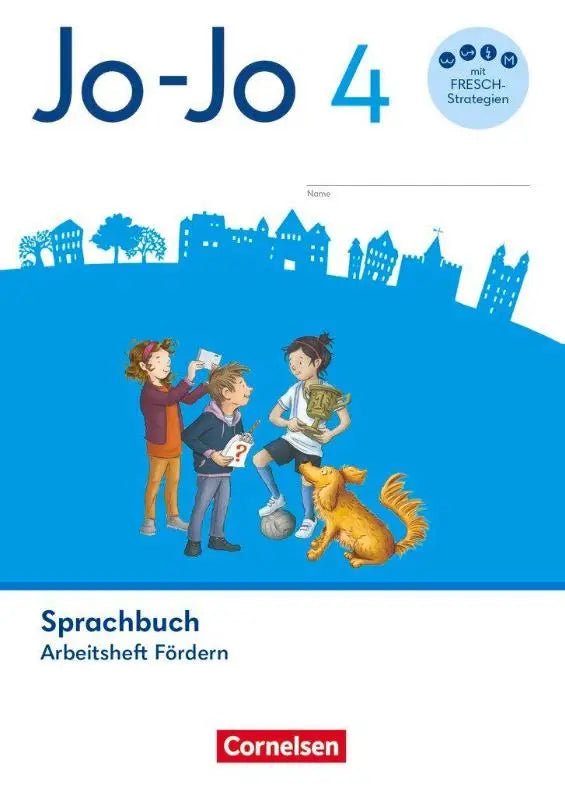 Jo-jo sprachbuch allgemeine ausgabe blaues arbeitsheft mit cartoon-kindern und hund für 4 schuljahr