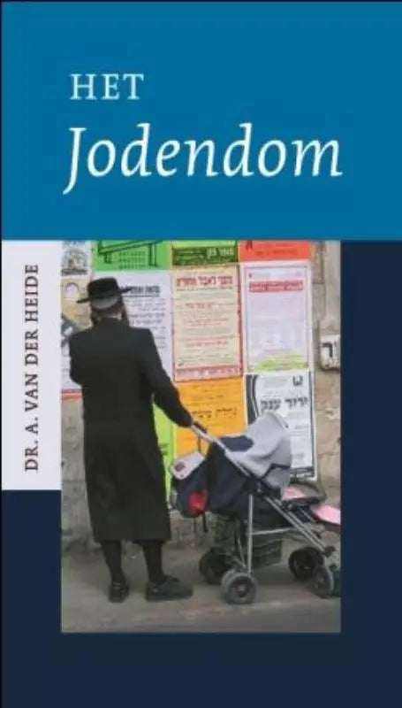 Het boek het jodendom van vbk media heeft een blauwe omslag met de titel in witte serif en verticale auteurinfo