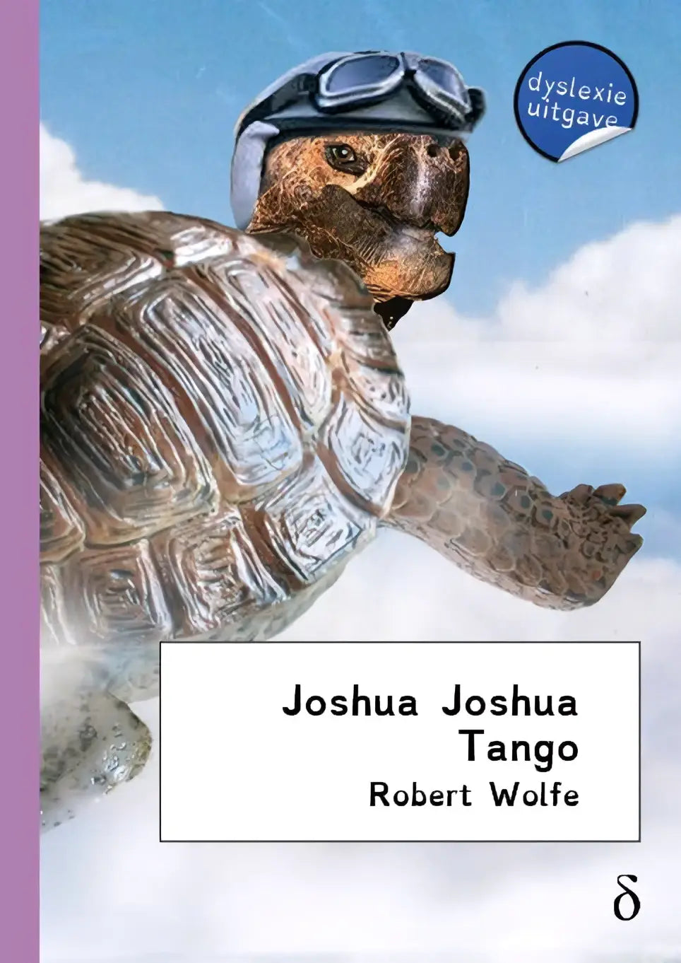 Een cartoon schildpad met helm en bril, metalen schild en bruinige huid, uit het product joshua joshua tango