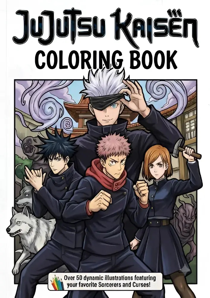 Jujutsu kaisen coloring book met 50+ enkele pagina coloring pages van hoofdpersonages in hun donkere uniformen