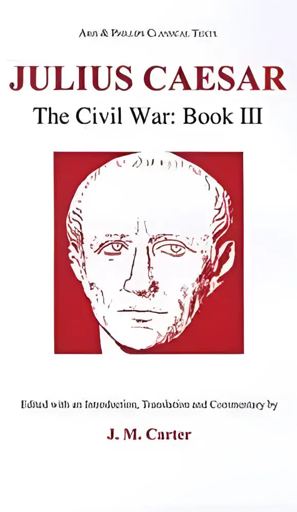 Rode paperback met witte lijntekening van julius caesars gezicht julius caesar the civil war book iii