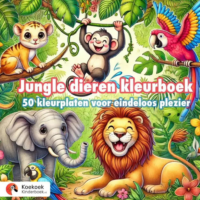 Vibrant jungle dieren kleurboek met 50 kleurrijke kleurplaten van dieren zoals leeuw olifant en papegaaien