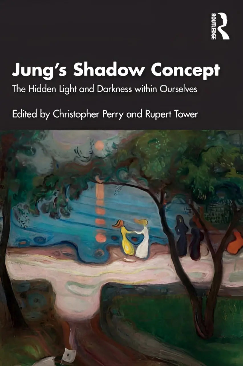De originele boekcover toont een geschilderde illustratie met levendige blauwe en groene tinten over het schaduwconcept en verborgen licht
