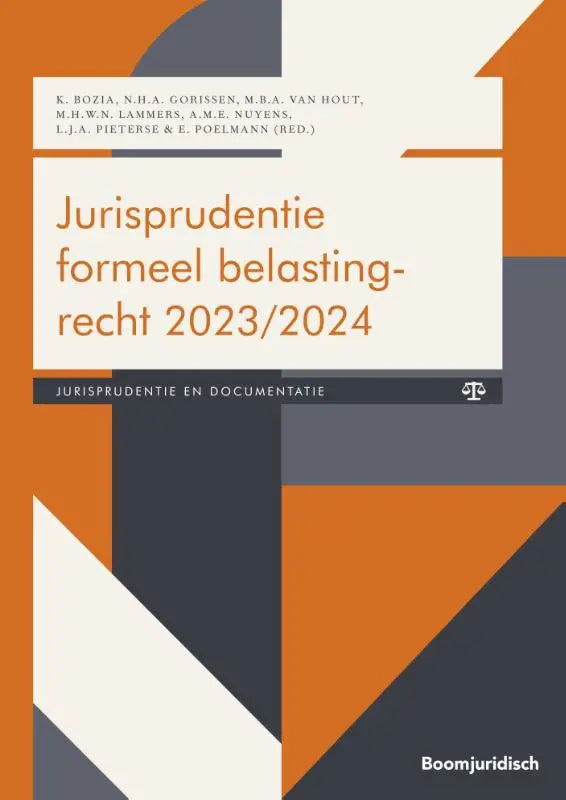 Oranje en grijze geometrische vormgeving book cover van jurisprudentie formeel belastingrecht 2023 2024 door boomjuridisch