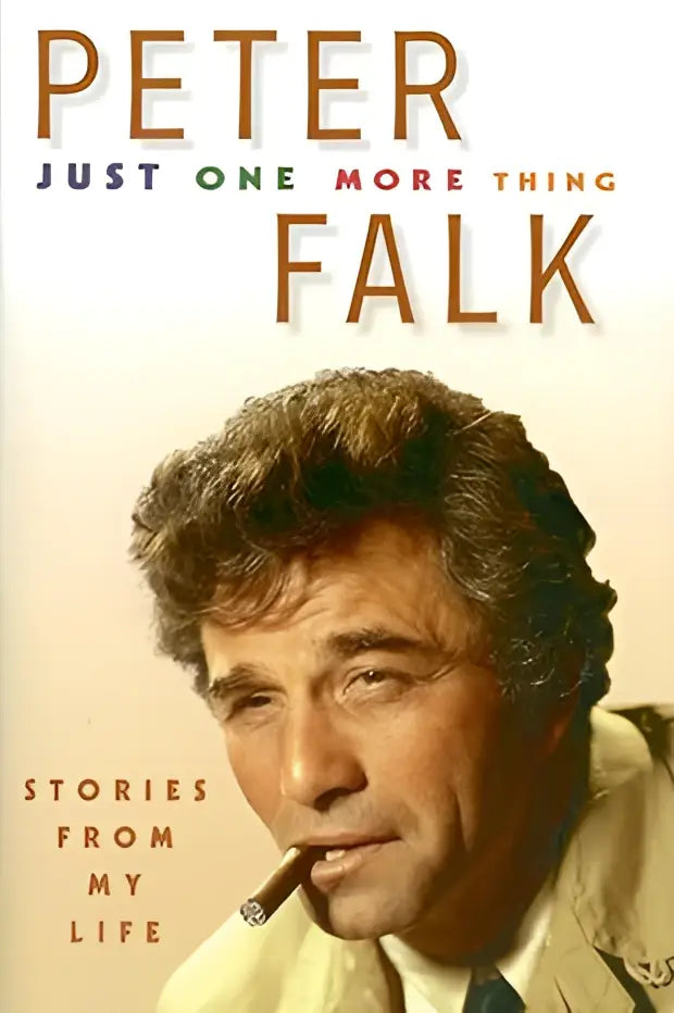 Dekaftafel just one more thing vertelt verhalen uit mijn leven met een vintage portret van peter falk in een licht jack