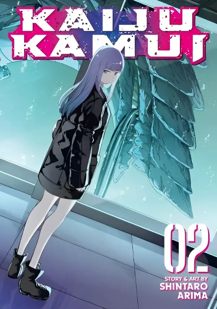 Zwarte jas met lange mouwen en hoge kraag gedragen door animefiguur in kaiju kamui volume 2