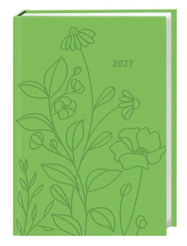 Kalenderbuch A6 grün 2027 - Praktischer Planer für den Alltag mit Wochen-Kalendarium. Taschenkalender in fröhlichem Grün mit Platz für Termine und Notizen im Format 11,5 x 16,3 cm