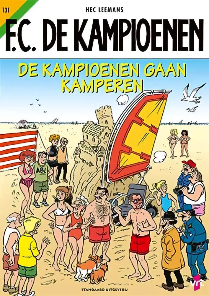 De cover van het comicboek f.c. in het product kampioenen gaan kamperen toont kleurrijke kampeerillustraties