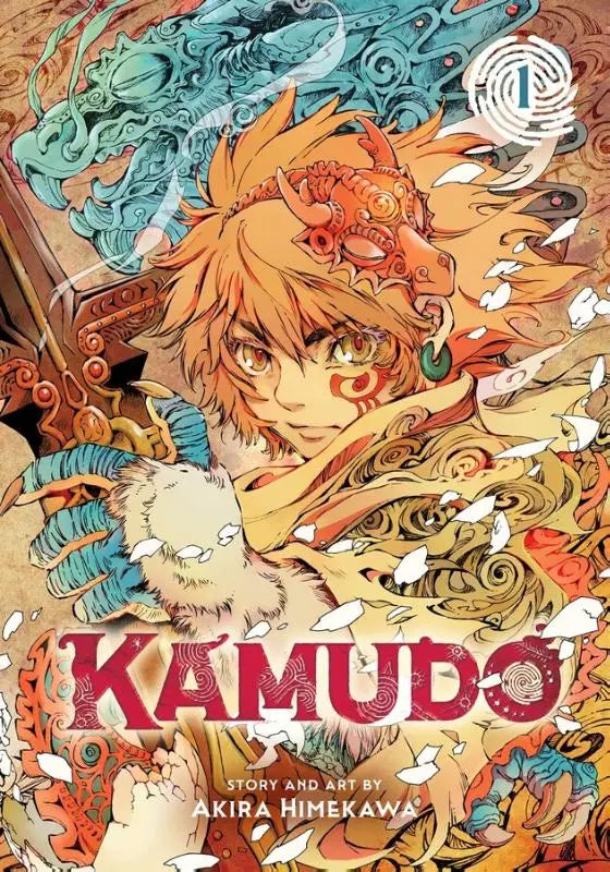 Kamudo volume 1 manga met levendige oranjeharige animefiguur en roodgouden masker omringd door blauwe draakmotieven