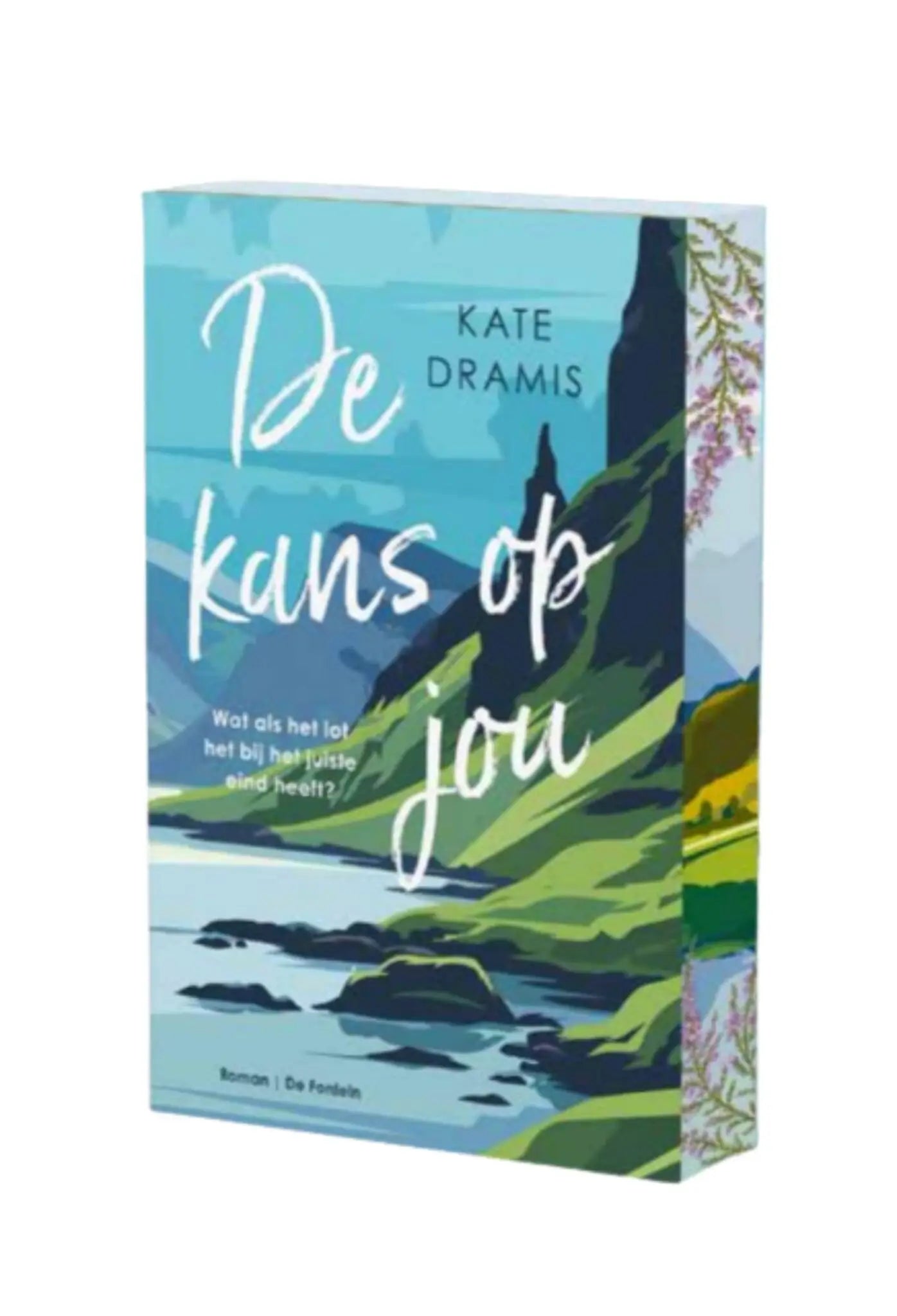 Hardcover boek de kans op jou van kate dramis met een levendige blauwe en groene geïllustreerde kaft
