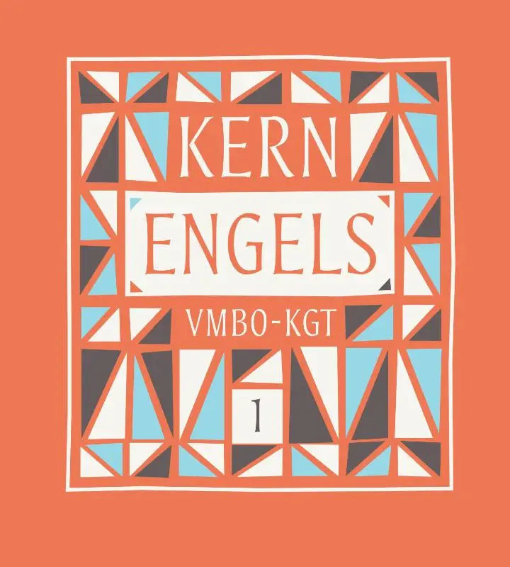 Geometrisch patroon logo met tekst kern engels en vmbo-kgt 1 op een oranje achtergrond voor kern engels product