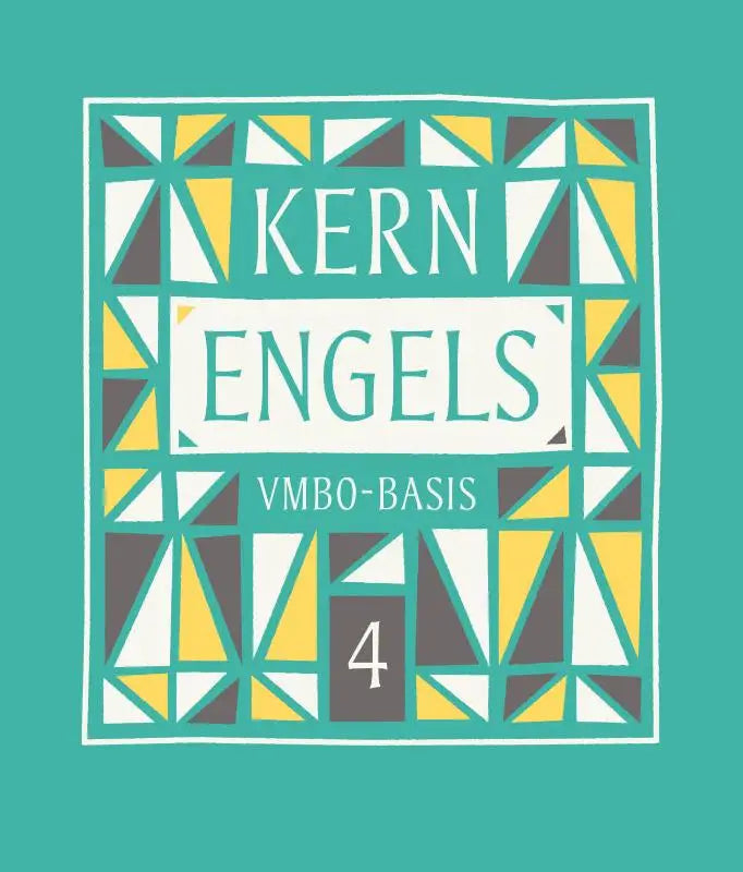 Teal en gele geometrisch ontworpen boekomslag met kern engels in witte tekst voor taalstudie
