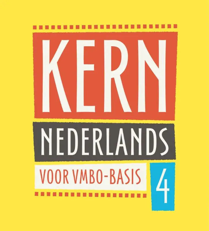 Een studiemateriaal kern nederlands met gele achtergrond en wit rode tekst voor vmbo-basis 4