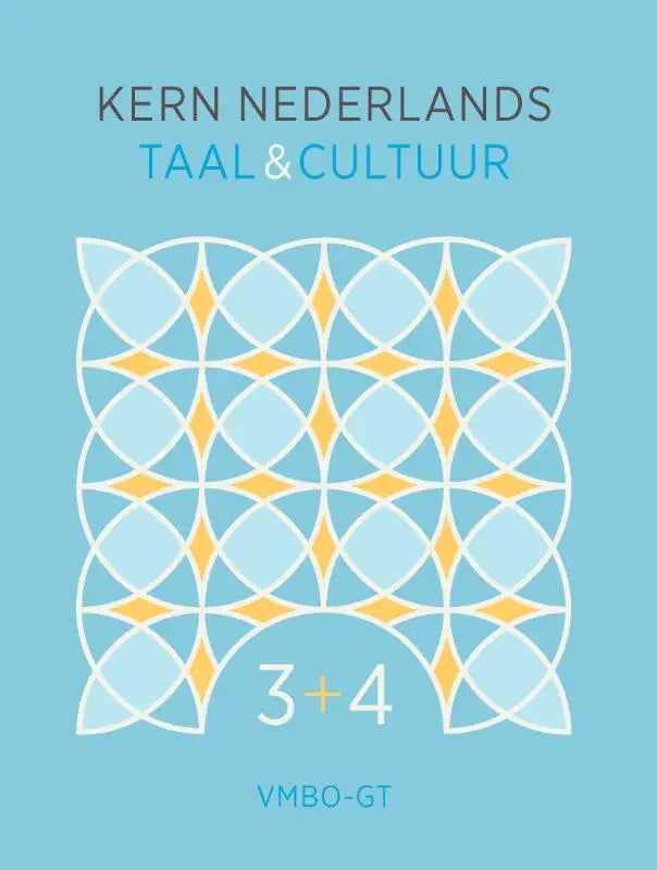 A lichtblauw boekkern nederlands taalcover met een geometrisch patroon en donkere tekst kern nederlands taal cultuur