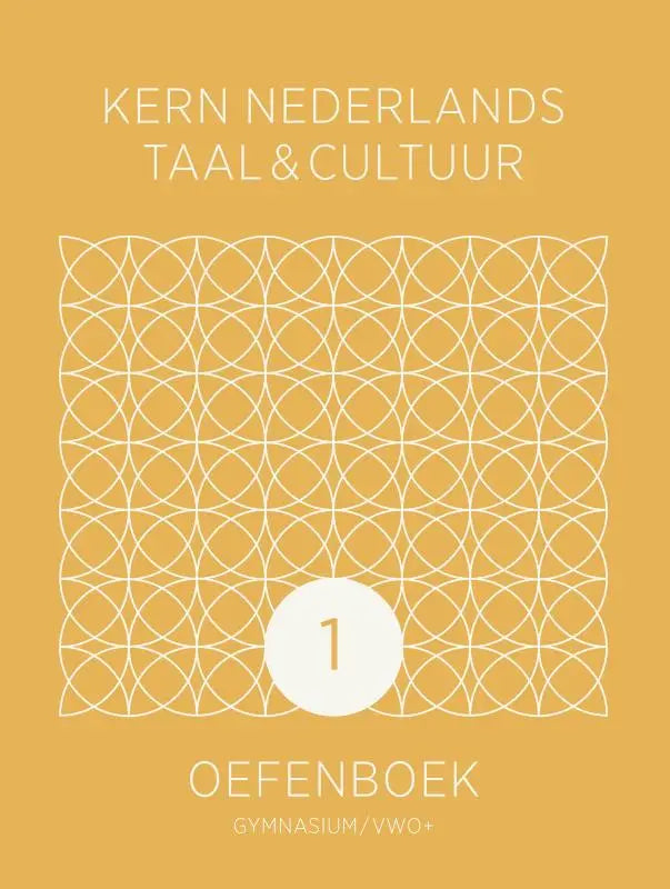 De gele oefenboek kern nederlands taal en cultuur editie 2 voor gymnasium met witte geometrische patronen en nummer 1