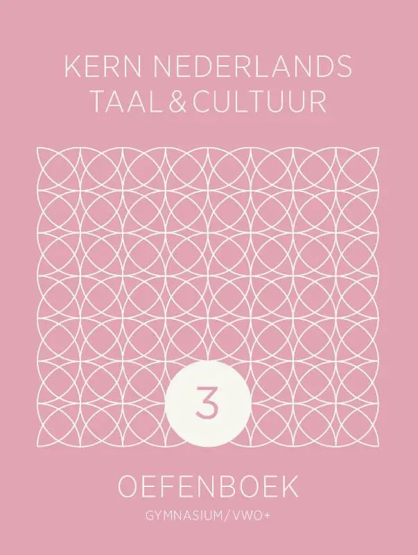 Roze oefenboek gymnasium kern nederlands taal en cultuur ed 2 met witte geometrische patronen en nummer 3 centraal