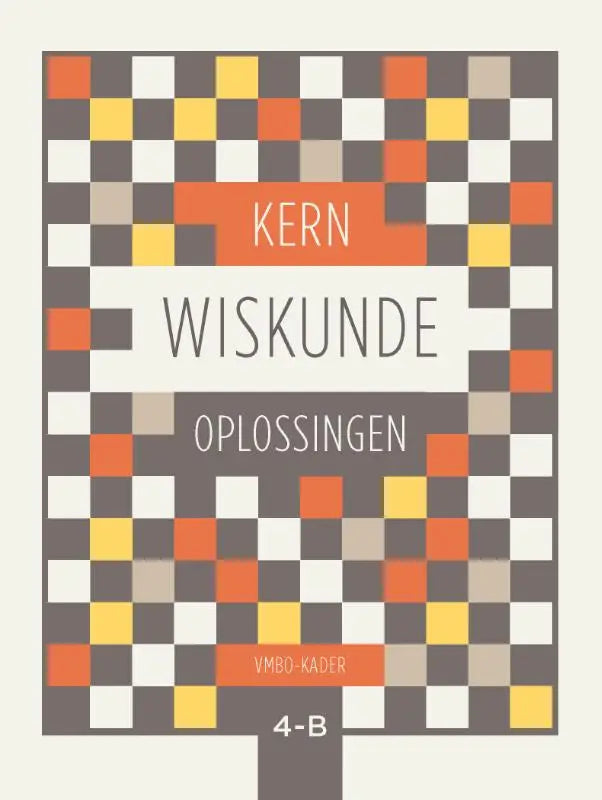 De boekcover van kern wiskunde heeft een gedurfd geometrisch ontwerp met oranje, geel, wit en grijze vierkanten