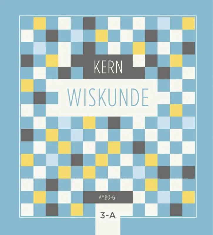 Kern wiskunde boekomslag met modern pixelontwerp in lichtblauw, wit, geel en donkergrijs kleuren