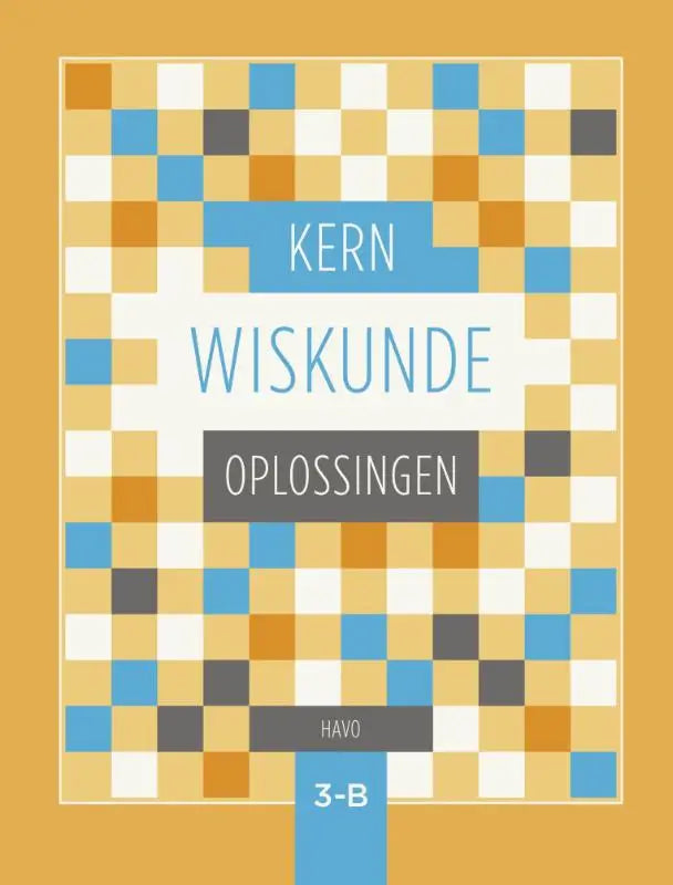 De kern wiskunde boekomslag heeft een modern pixelontwerp met afwisselende blauwe, oranje en witte vierkanten