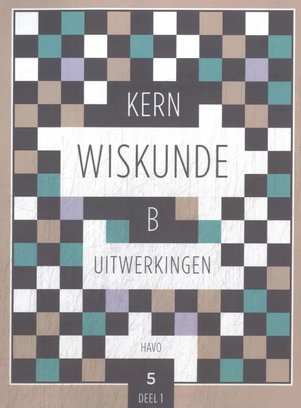De kern wiskunde b uitwerkingen boekhoes toont een modern pixelachtig dambordpatroon in teal, wit, zwart en beige
