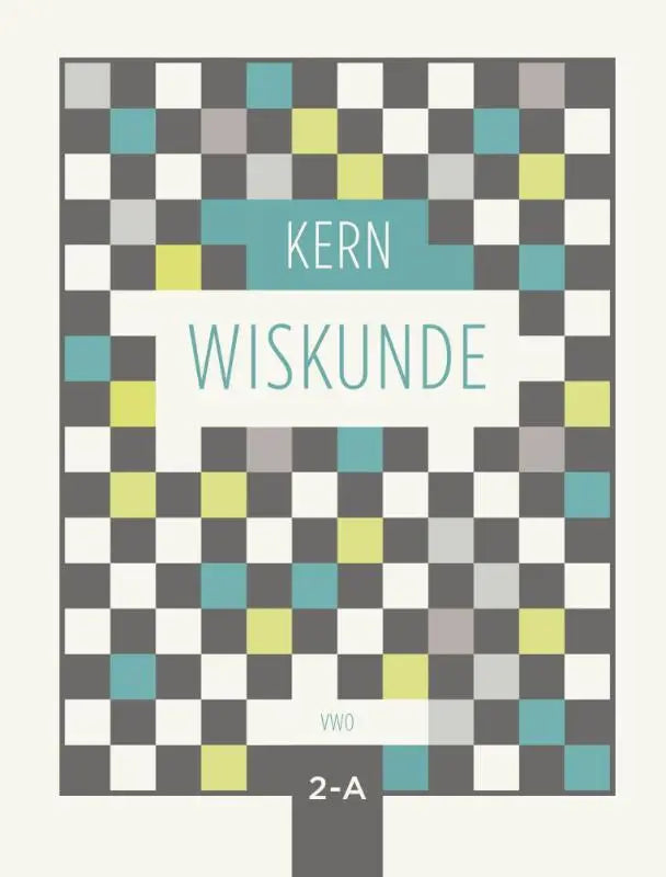 Een boekcover van kern wiskunde met een modern geruit patroon in grijs, teal en lichtgeel