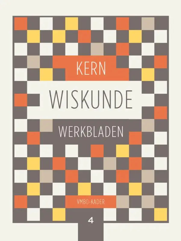 Cover van kern wiskunde werkbladen met oranje en gele ruitjes op donkere grijze achtergrond